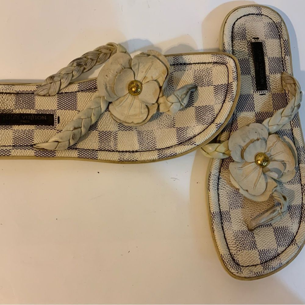 LOUIS VUITTON Azur Damier Flower Thames Thong Sandals Size 36 6 - Picture 7 of 8